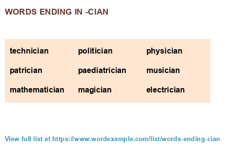 4 letter words that end with cian
